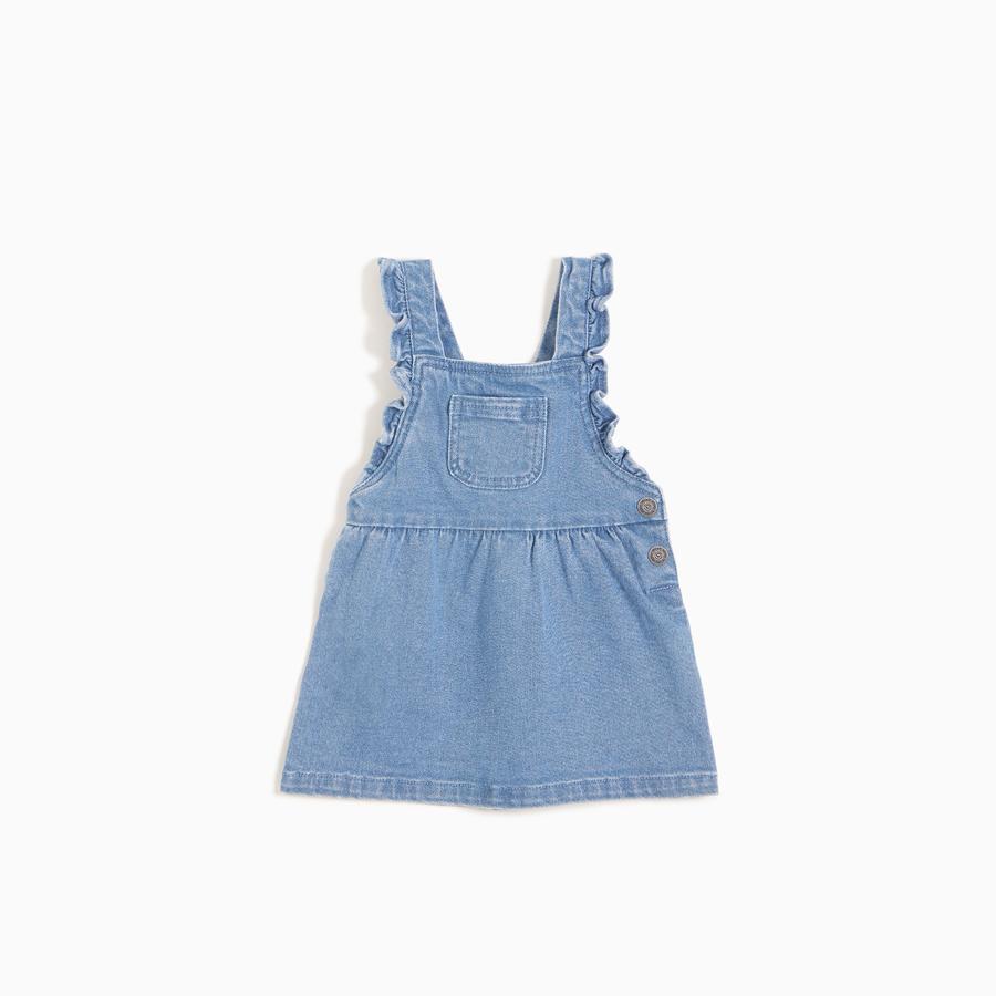 Cotton denim dungaree dress - Light denim blue/Block-colour - Kids
