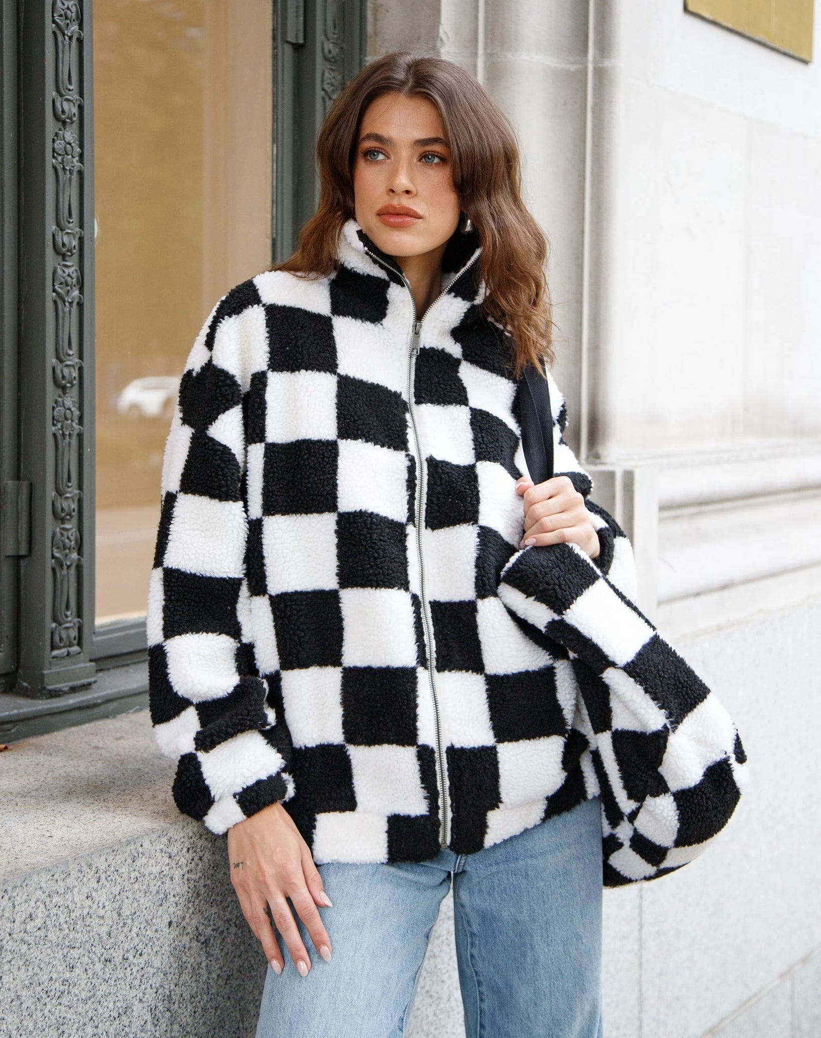 Checkerboard Sherpa Jacket