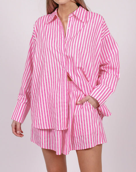 Button Up Shirt - Striped | Pink